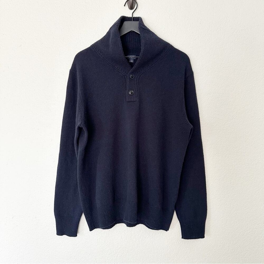 J. Crew Sweater Mens 100% Lambs Wool Button Cowl Neck‎ Navy Cozy Casual Large